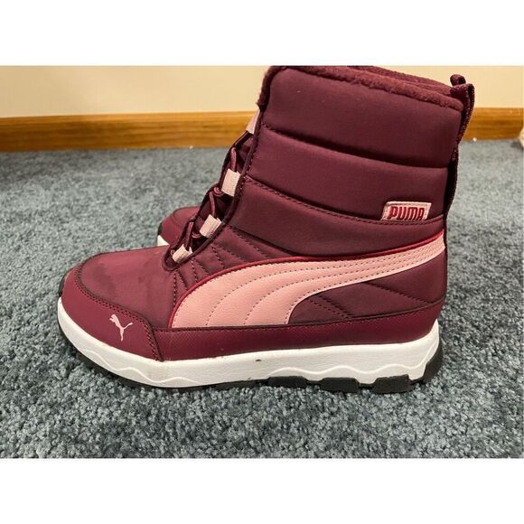 Puma Evolve Big Kids Size 4 Burgundy Snowboot Insulated Drawstring - Picture 1 of 6